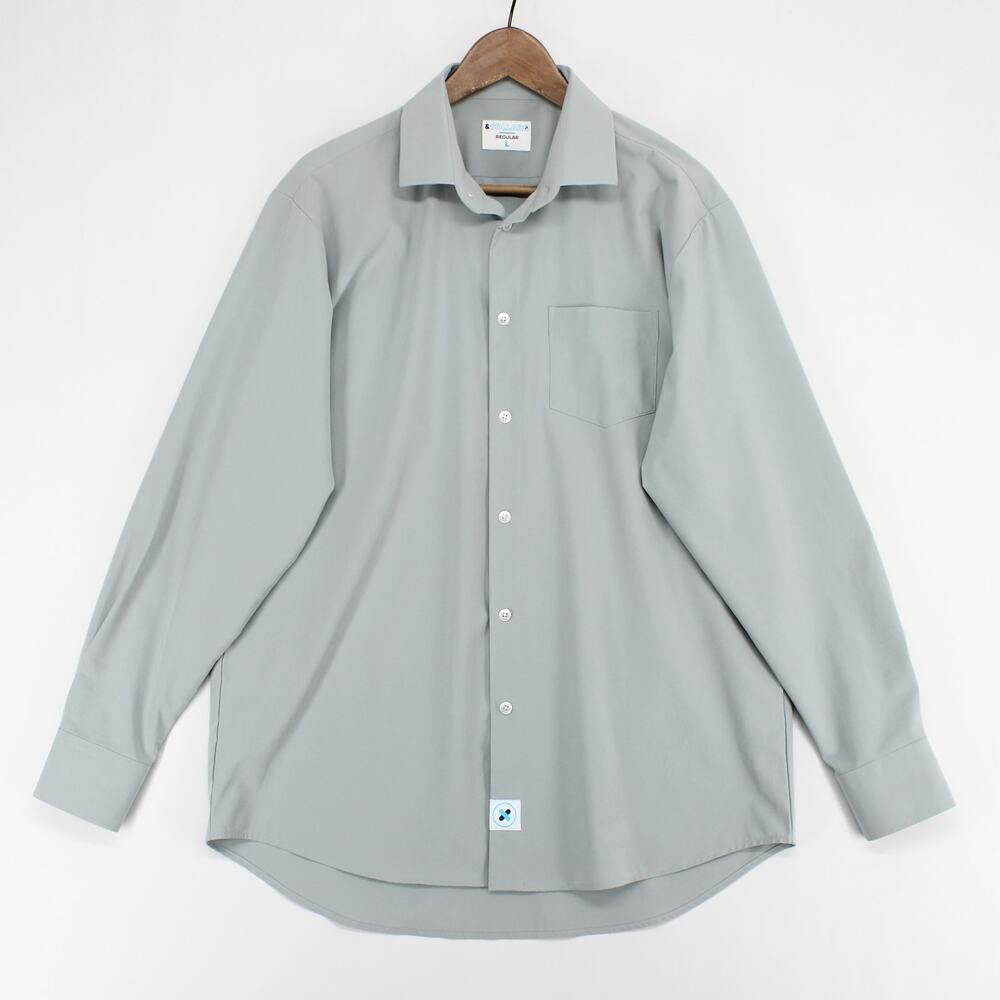 &Collar Range Shirt Mens L Gray Performance Stretch Long Sleeve Regular Fit